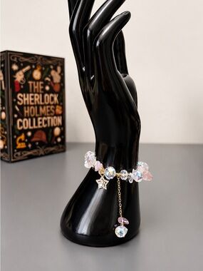 Pink Crystal Charm Bracelet Beaded Stretch Bracelet Star Gift for Her